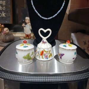 Vintage Ardalt Butterfly Themed Salt and Pepper Shakers w/Heart Shaped Bell.